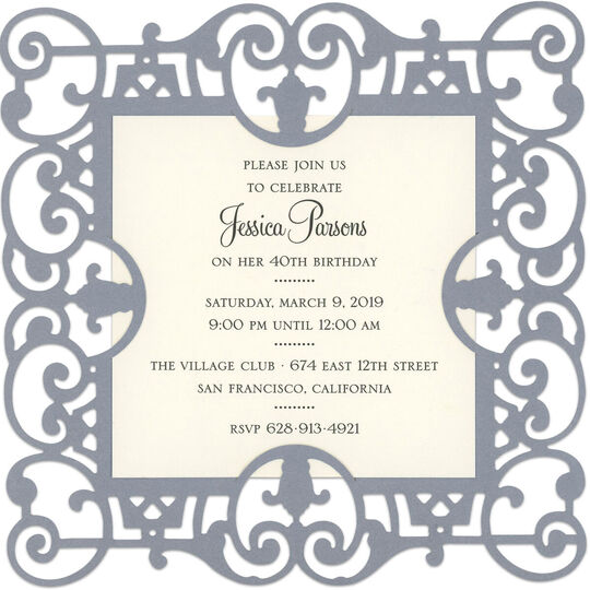 Silver Filigree Die-cut Frame Invitations